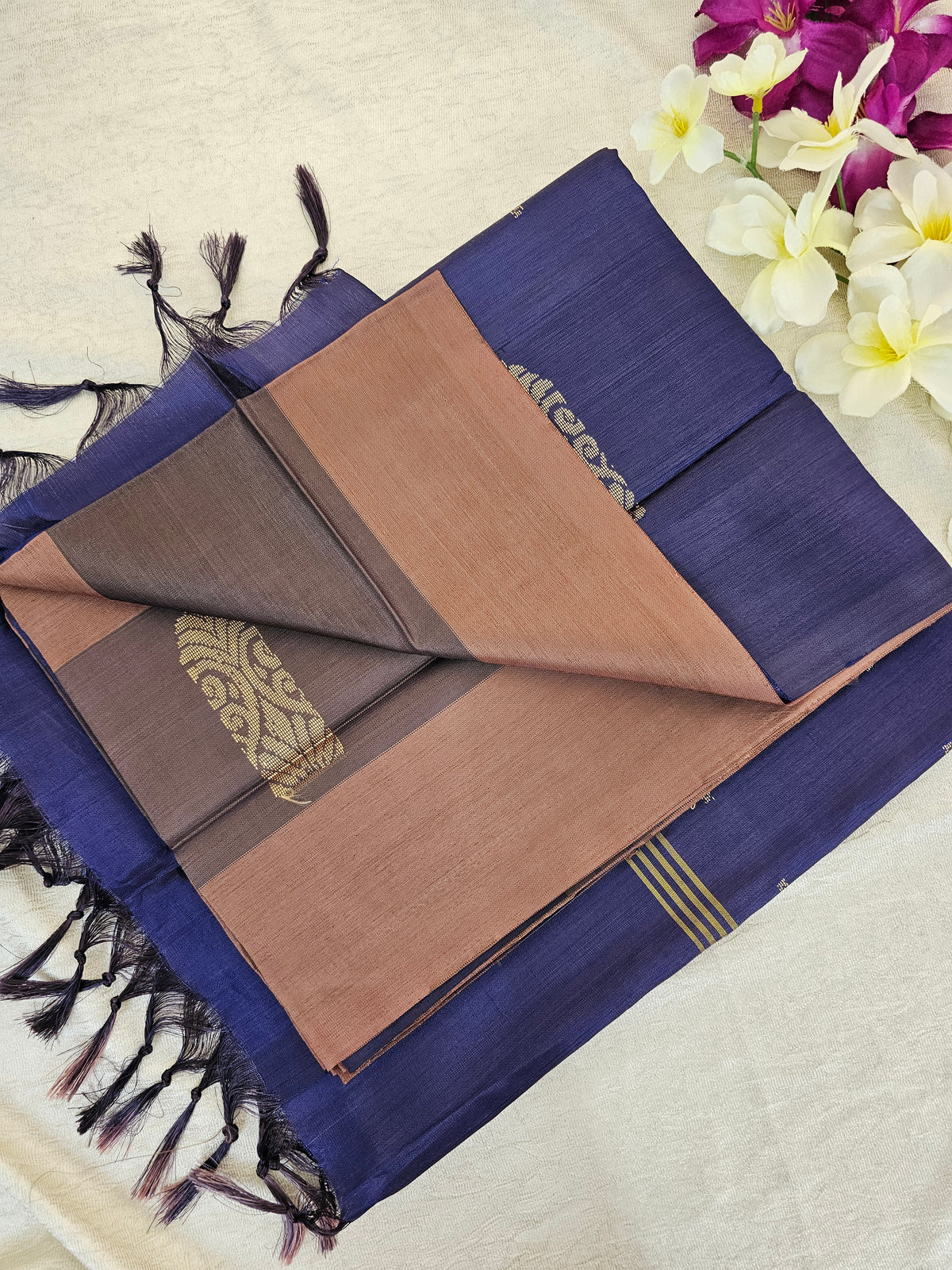 Chocolate with Navy Blue Chinnalampattu Saree