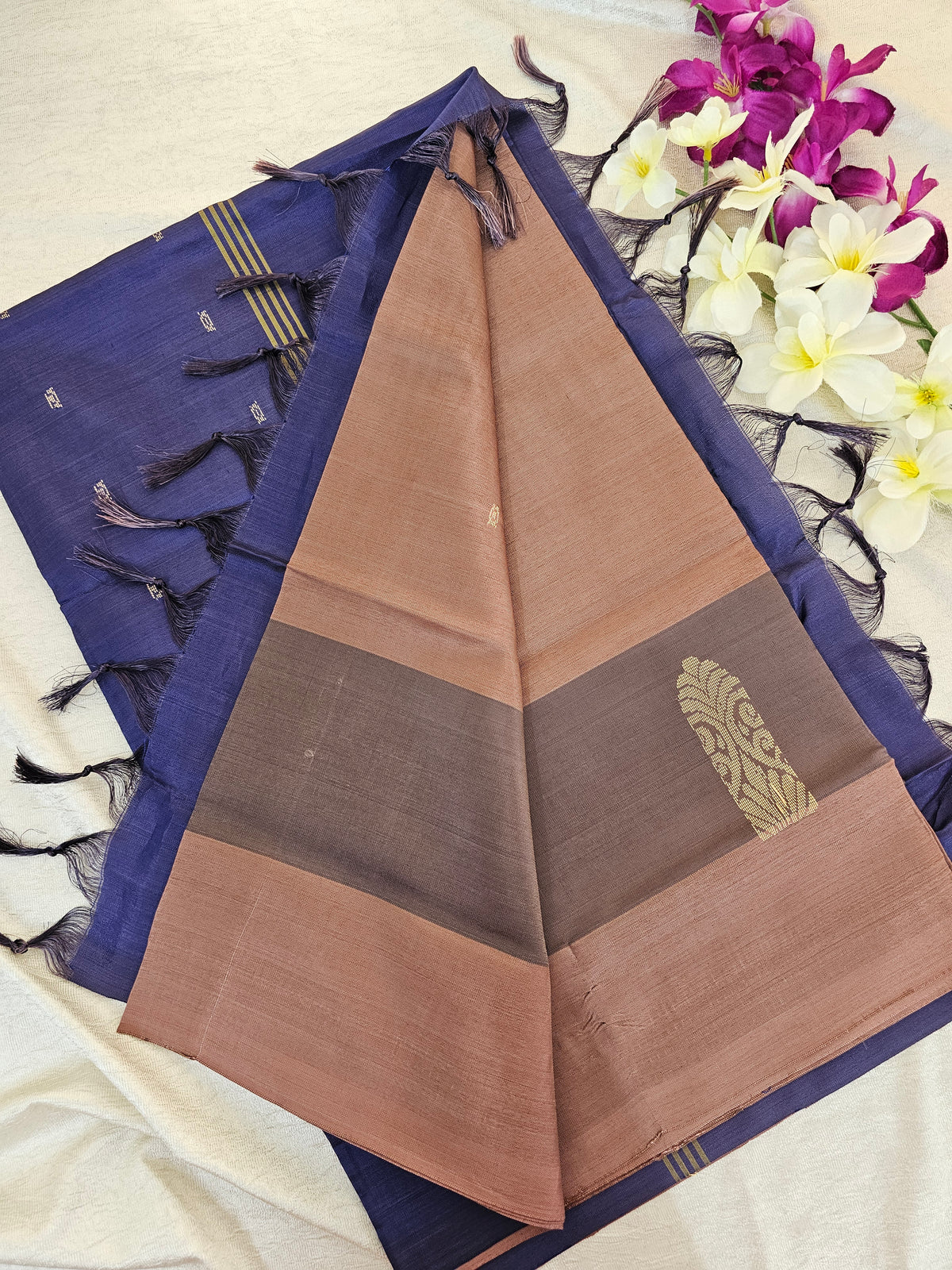 Chocolate with Navy Blue Chinnalampattu Saree