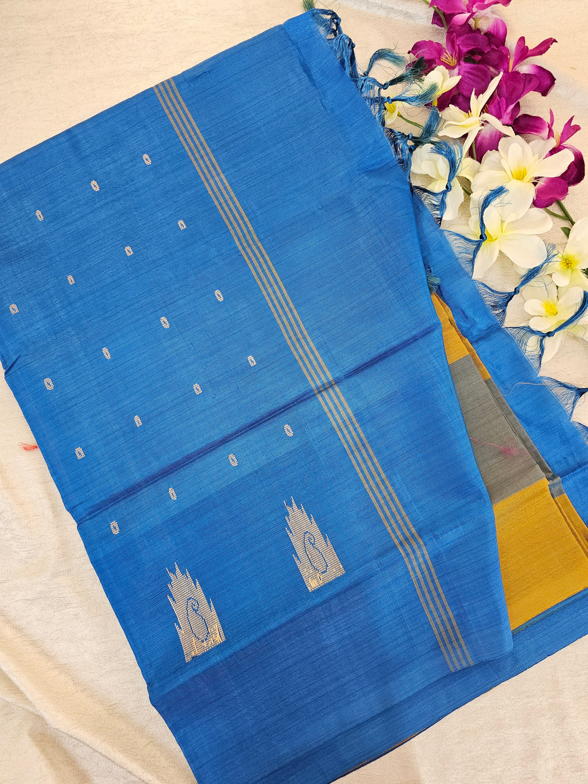 Golden Yellow with Blue Chinnalampattu Saree