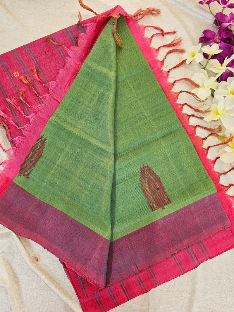 Green with Pink Handwoven Chinnalampattu Saree