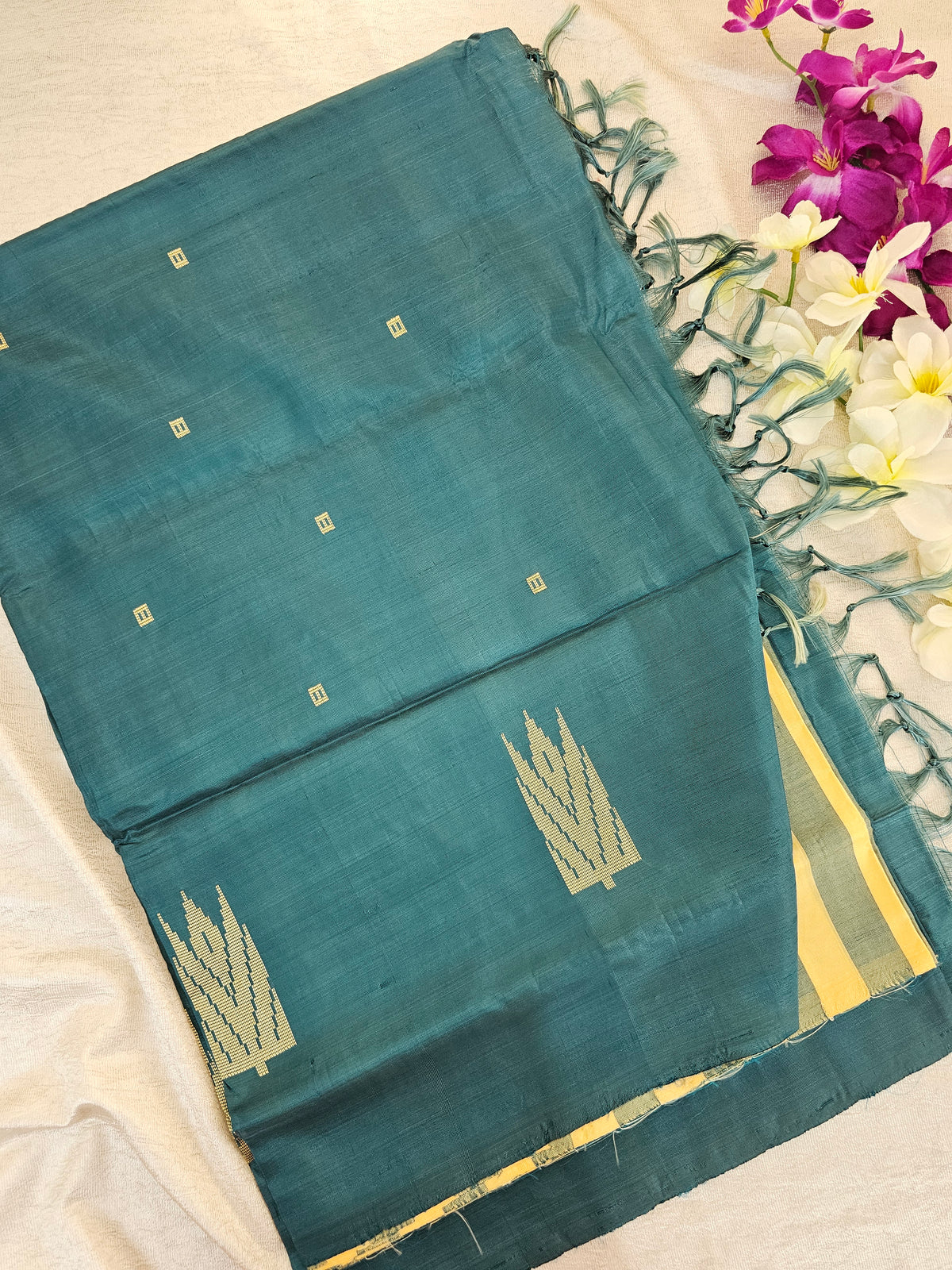 Sandal cum Peacock Green Stripes Handwoven Chinnalampattu Saree