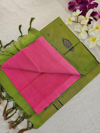 Pink with Green Pallu Handwoven Chinnalampattu Saree