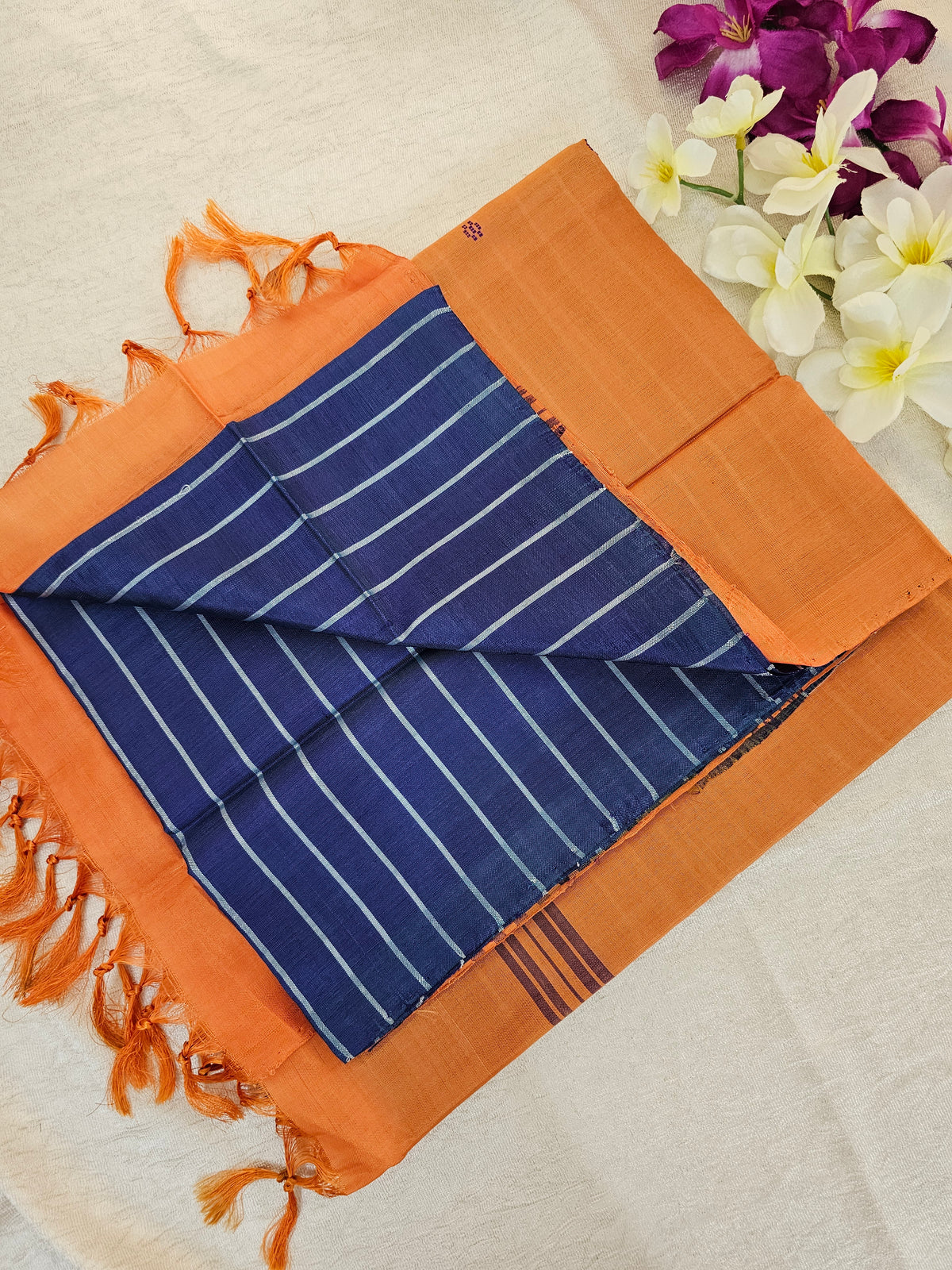 Blue with Orange Handwoven Chinnalampattu Saree