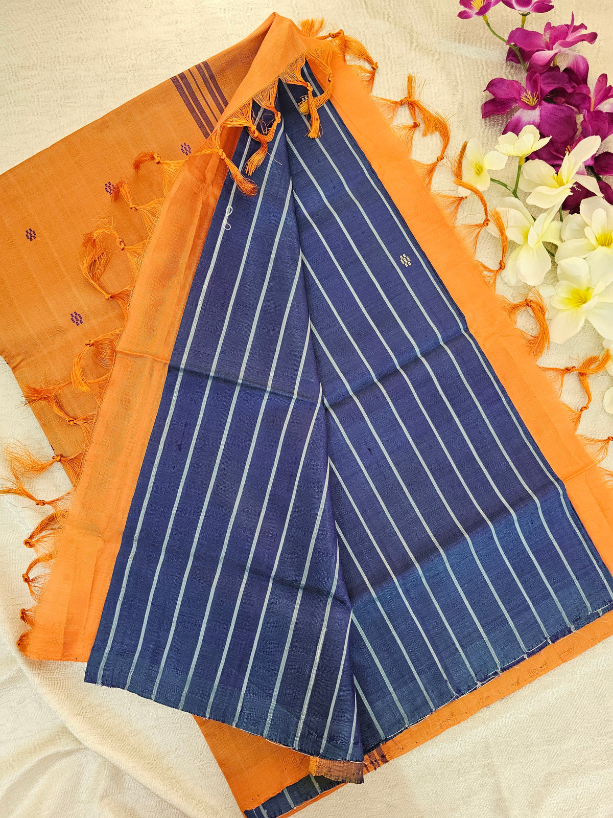 Blue with Orange Handwoven Chinnalampattu Saree