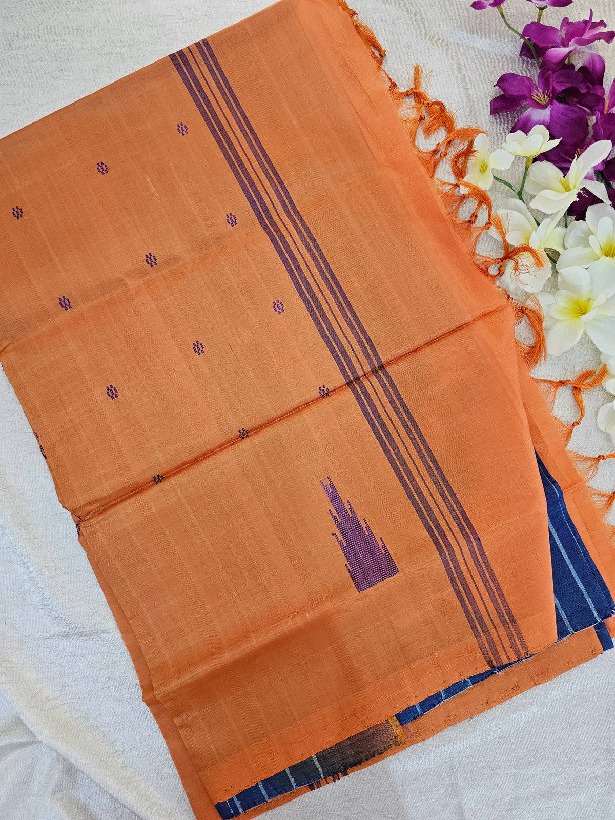 Blue with Orange Handwoven Chinnalampattu Saree