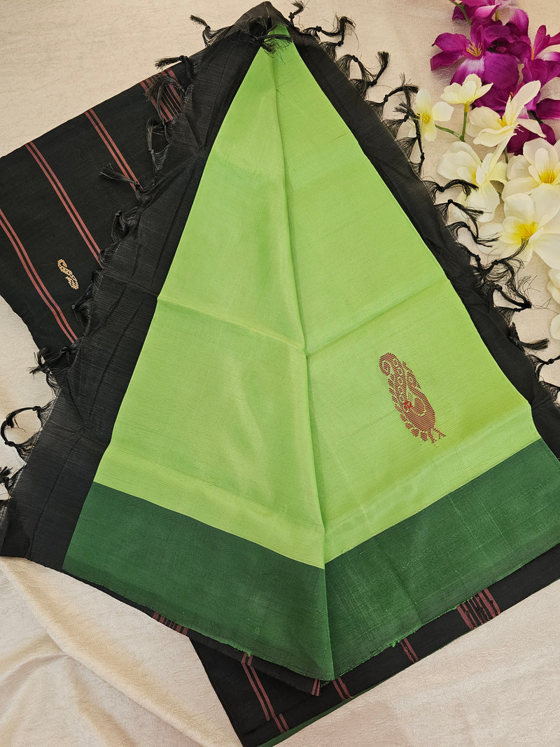 Green with Black Pallu Handwoven Chinnalampattu Saree