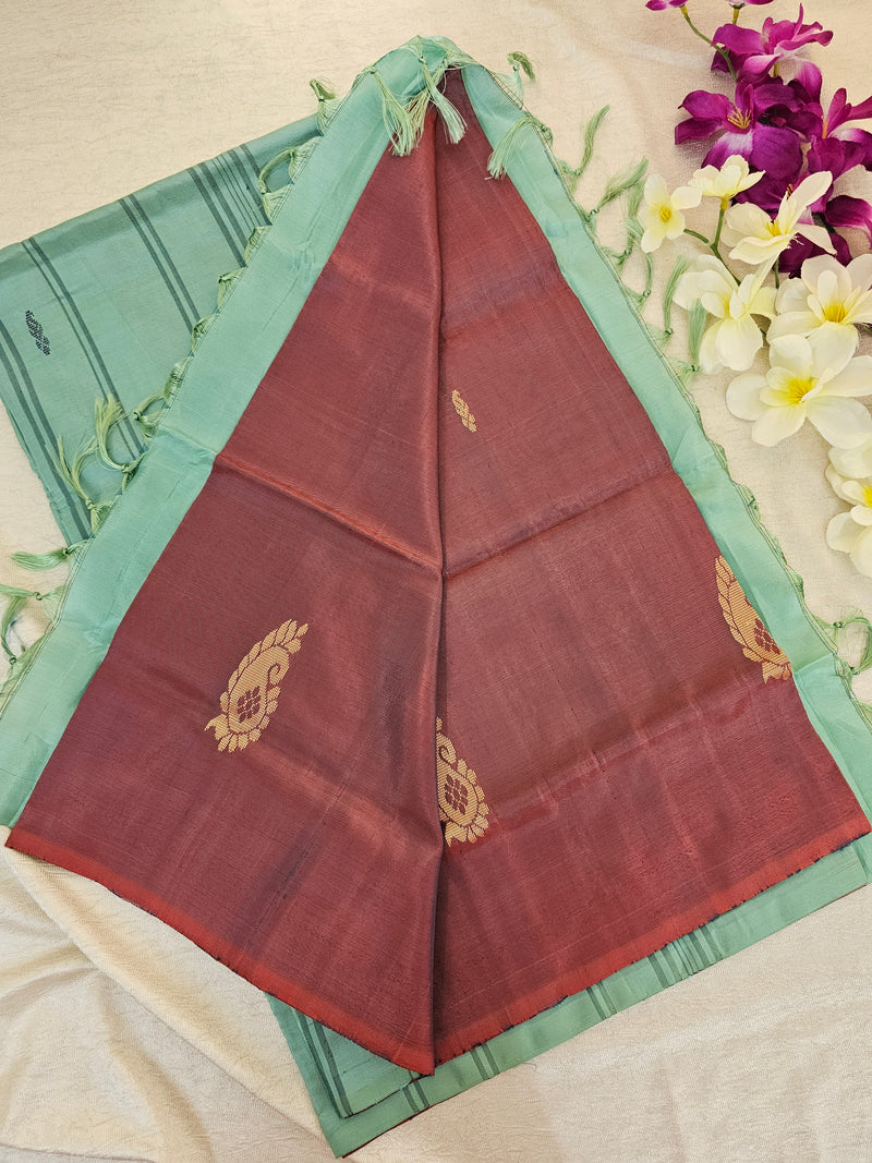 Dual Shade Maroon with Green Pallu Handwoven Chinnalampattu Saree