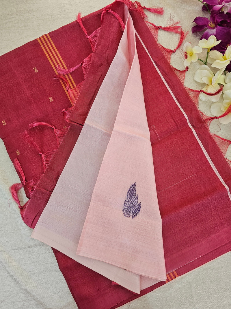 Pink with Dark Pink Pallu Handwoven Chinnalampattu Saree