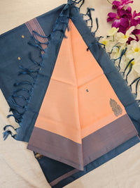 Peach with Grey Border & Pallu Handwoven Chinnalampattu Saree