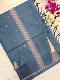 Peach with Grey Border & Pallu Handwoven Chinnalampattu Saree