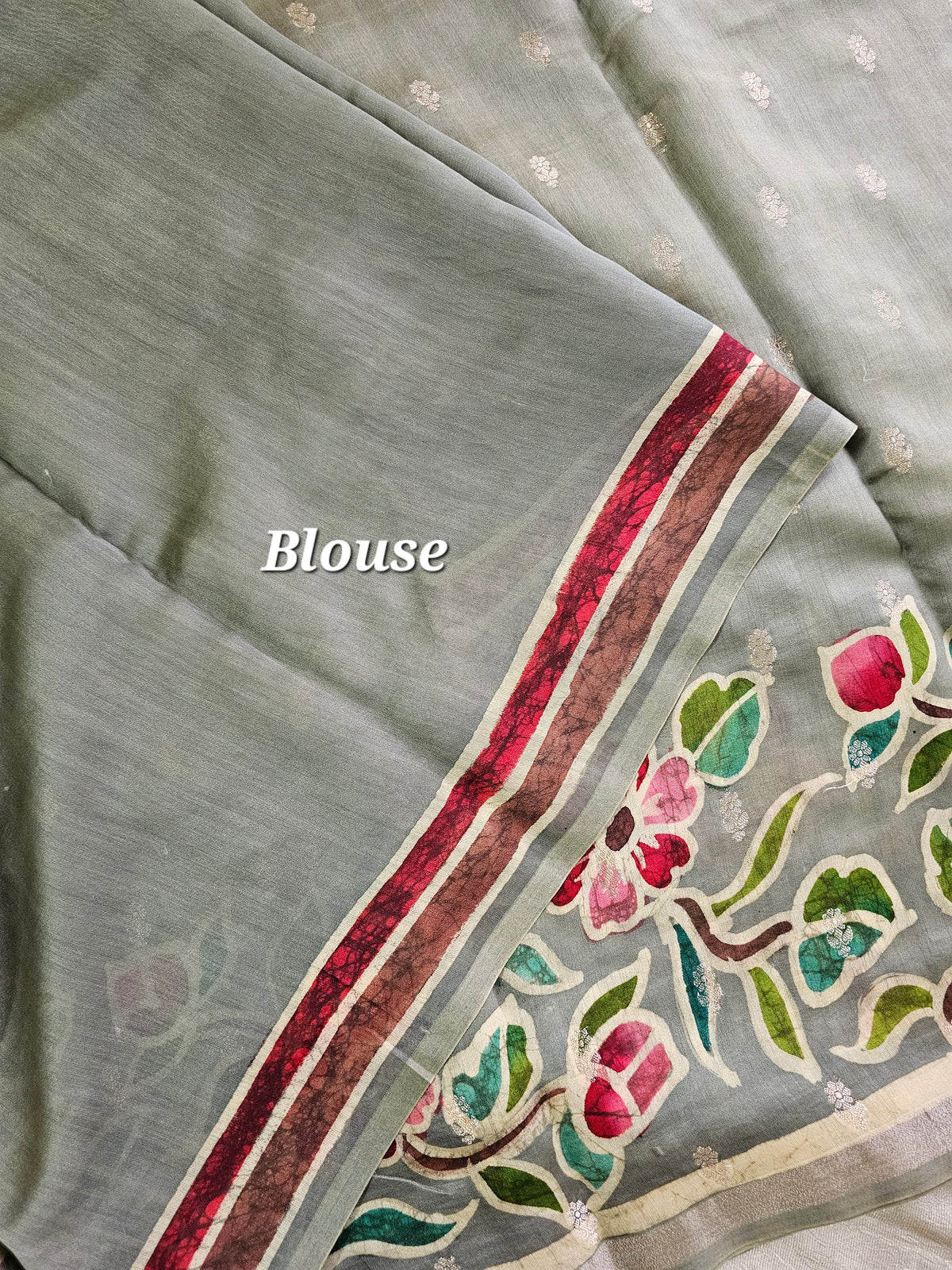 Pure Chanderi Butter Silk with Hand Paint and Zari Weaving Saree - Grey