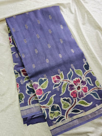 Pure Chanderi Butter Silk with Hand Paint and Zari Weaving Saree - Dark Lavender