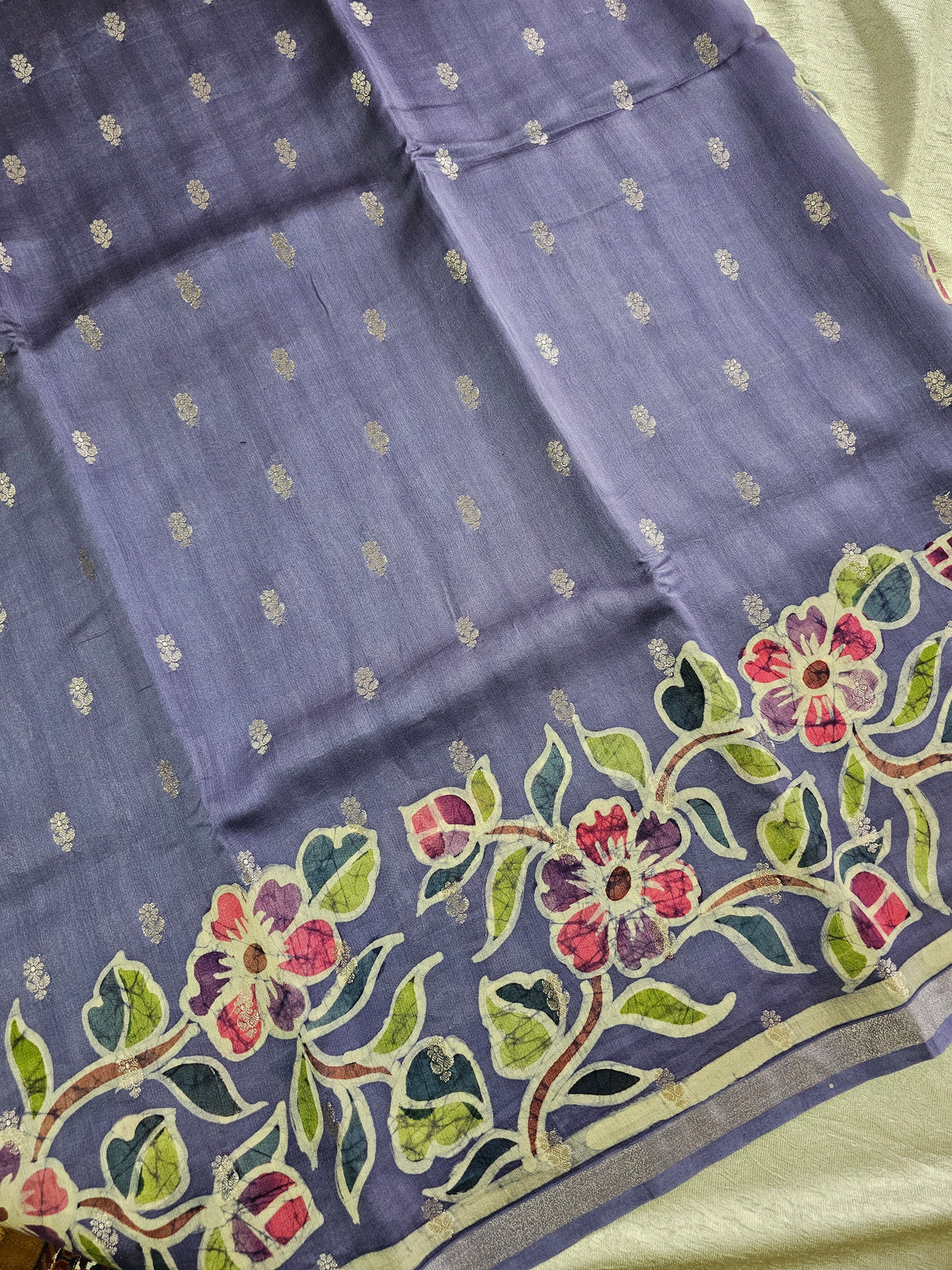 Pure Chanderi Butter Silk with Hand Paint and Zari Weaving Saree - Dark Lavender