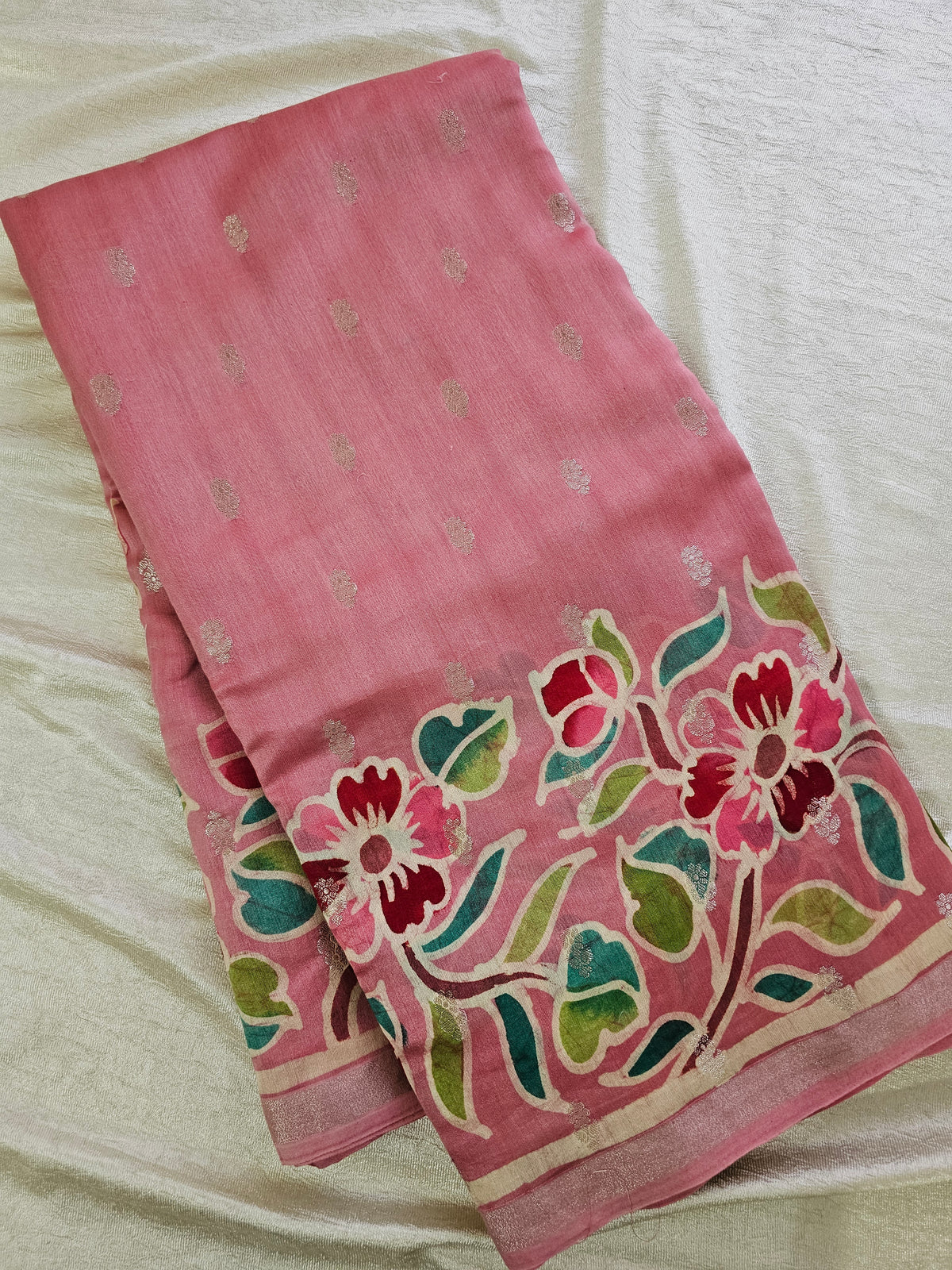 Pure Chanderi Butter Silk with Hand Paint and Zari Weaving Saree - Pink