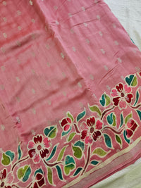 Pure Chanderi Butter Silk with Hand Paint and Zari Weaving Saree - Pink