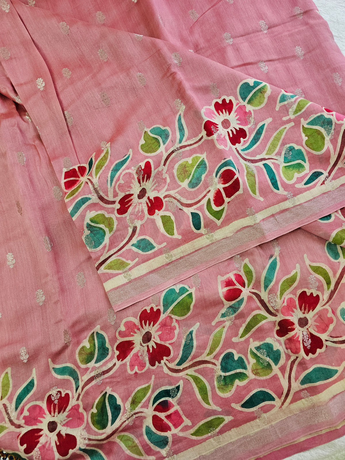 Pure Chanderi Butter Silk with Hand Paint and Zari Weaving Saree - Pink