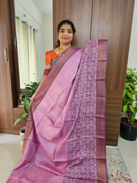 Pink with Purple Handwoven Tussar Silk Saree with Zari Border