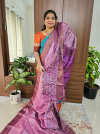 Pink with Purple Handwoven Tussar Silk Saree with Zari Border