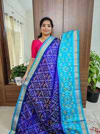 Handloom Pochampally Ikkat Pure Soft Silk Sarees - Royal Blue with Sky Blue