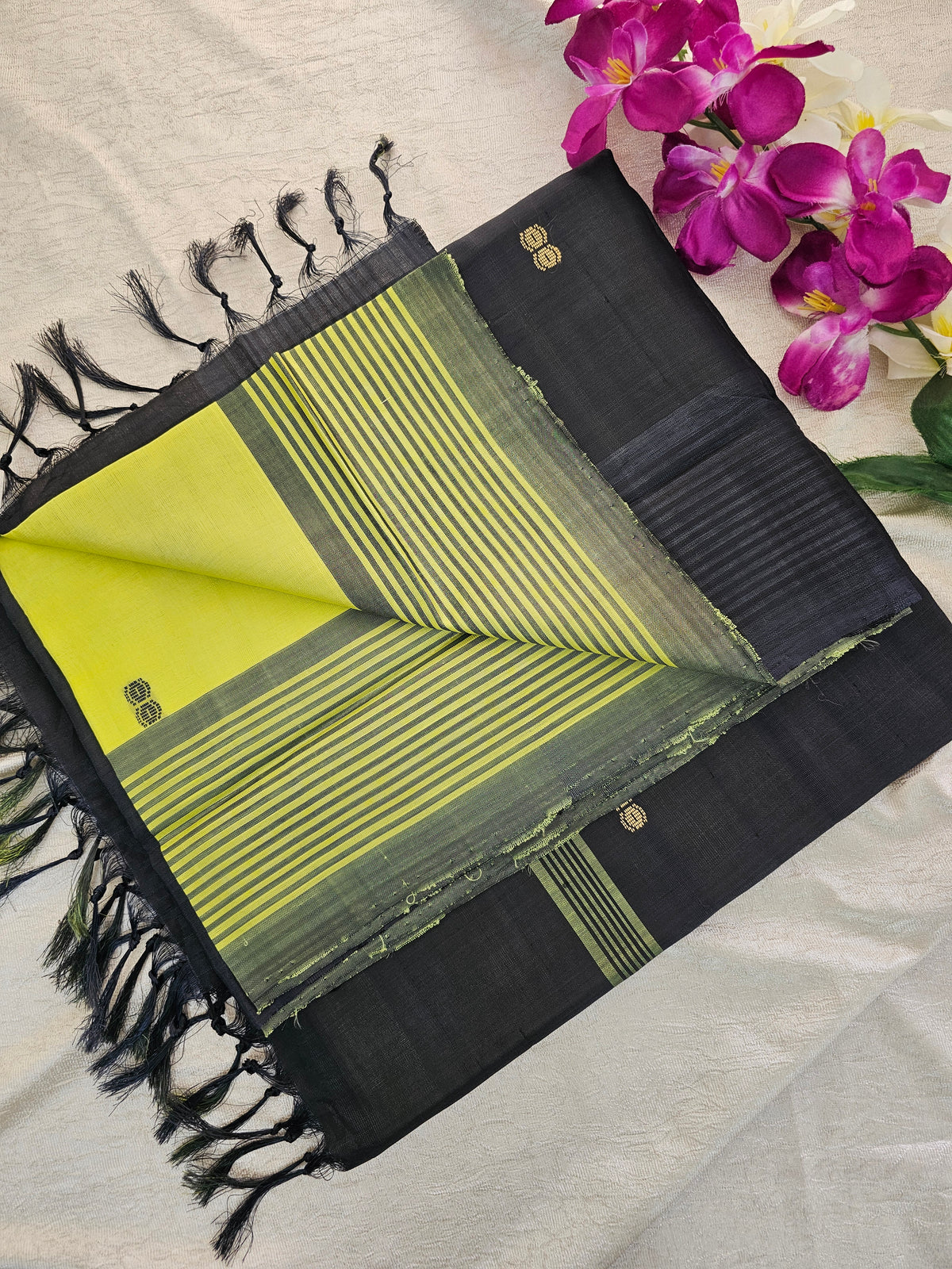 Lime Green with Black Chinnalampattu Saree