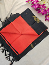 Reddish Orange with Black Chinnalampattu Saree