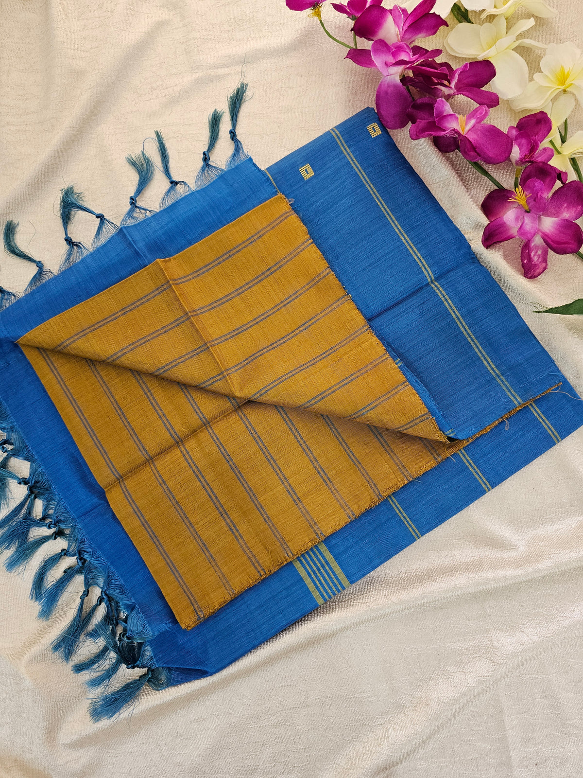 Mustard Yellow with Blue Chinnalampattu Saree