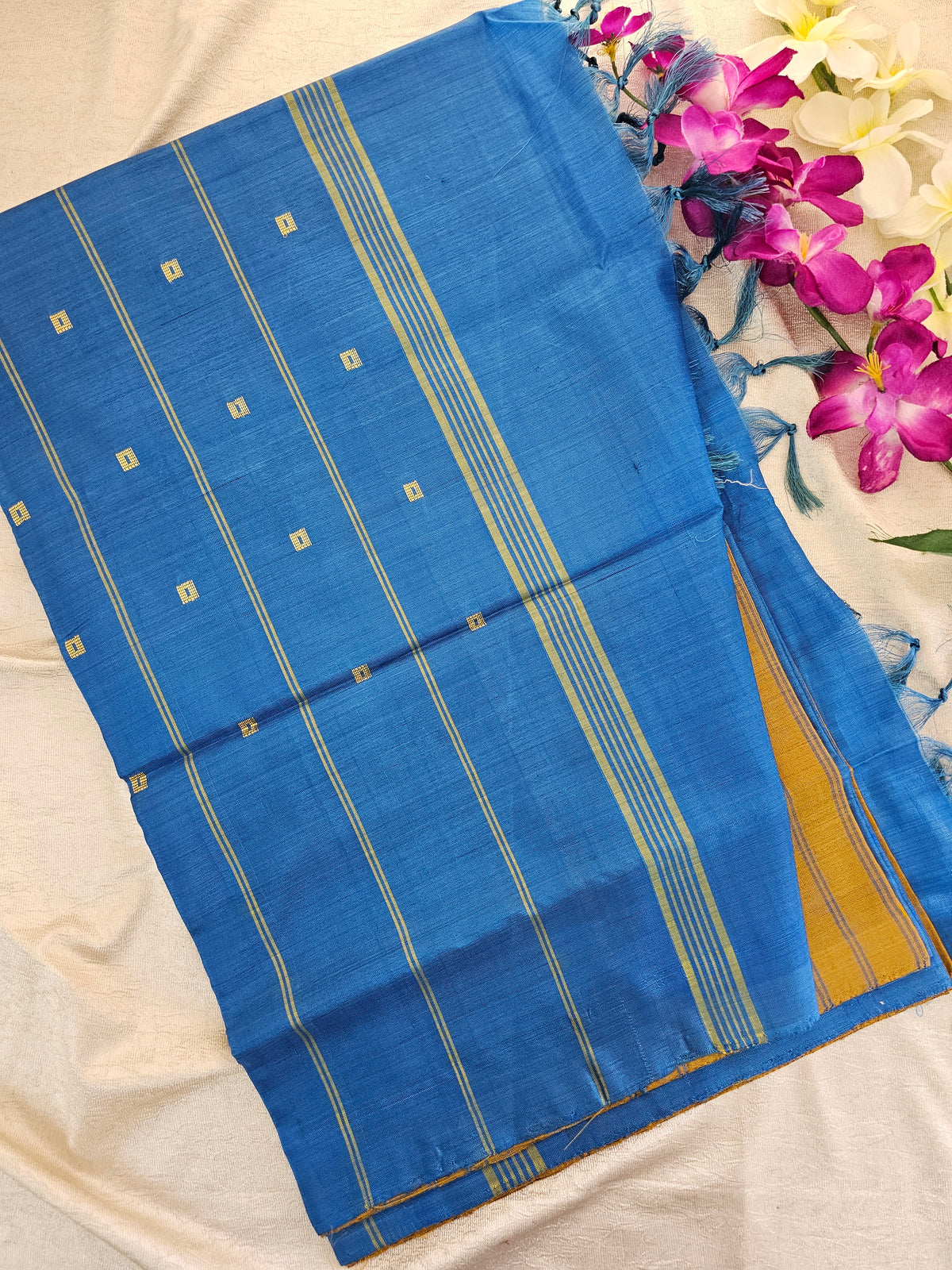 Mustard Yellow with Blue Chinnalampattu Saree