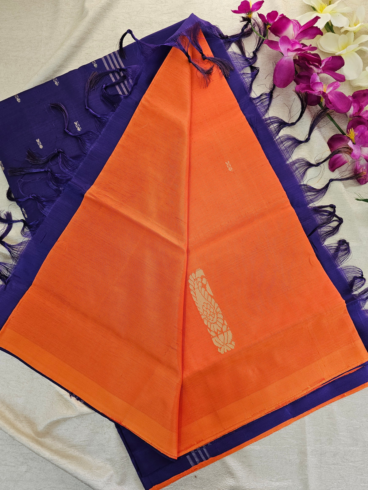 Orange with Violet Chinnalampattu Saree