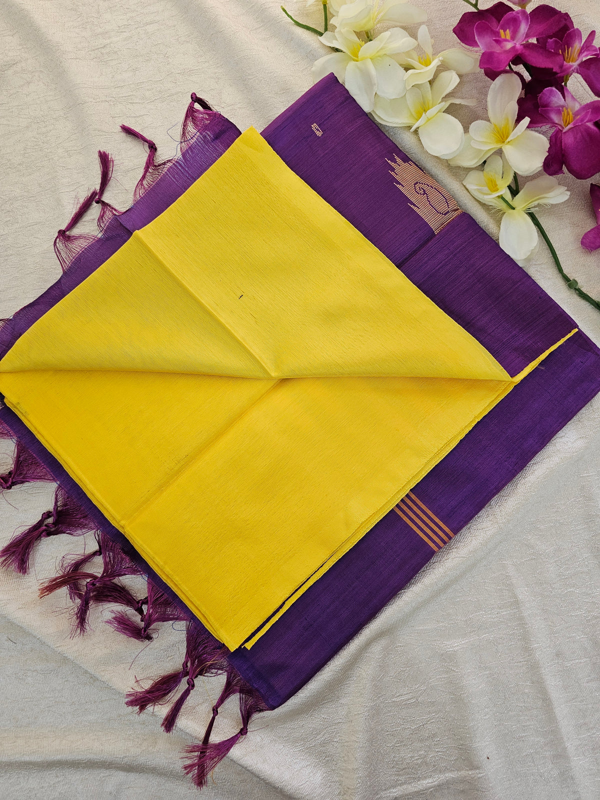 Yellow with Purple  Chinnalampattu Saree