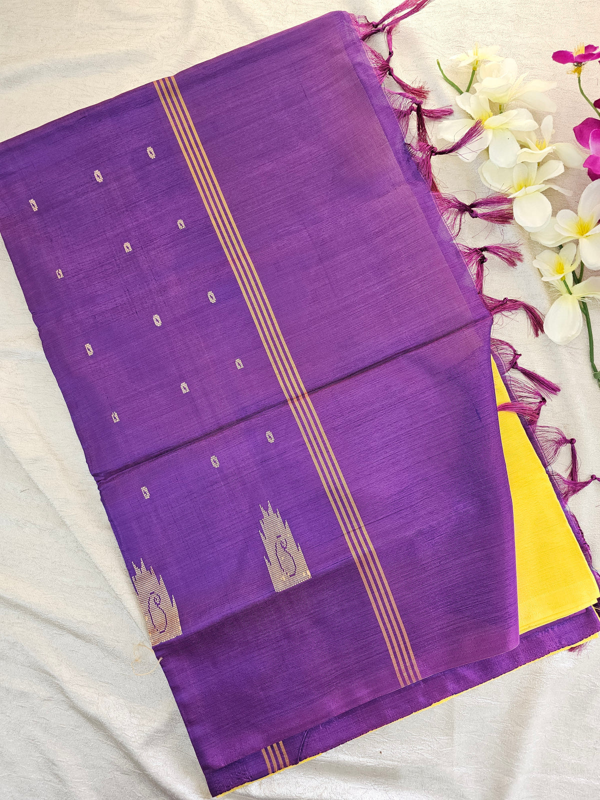 Yellow with Purple  Chinnalampattu Saree