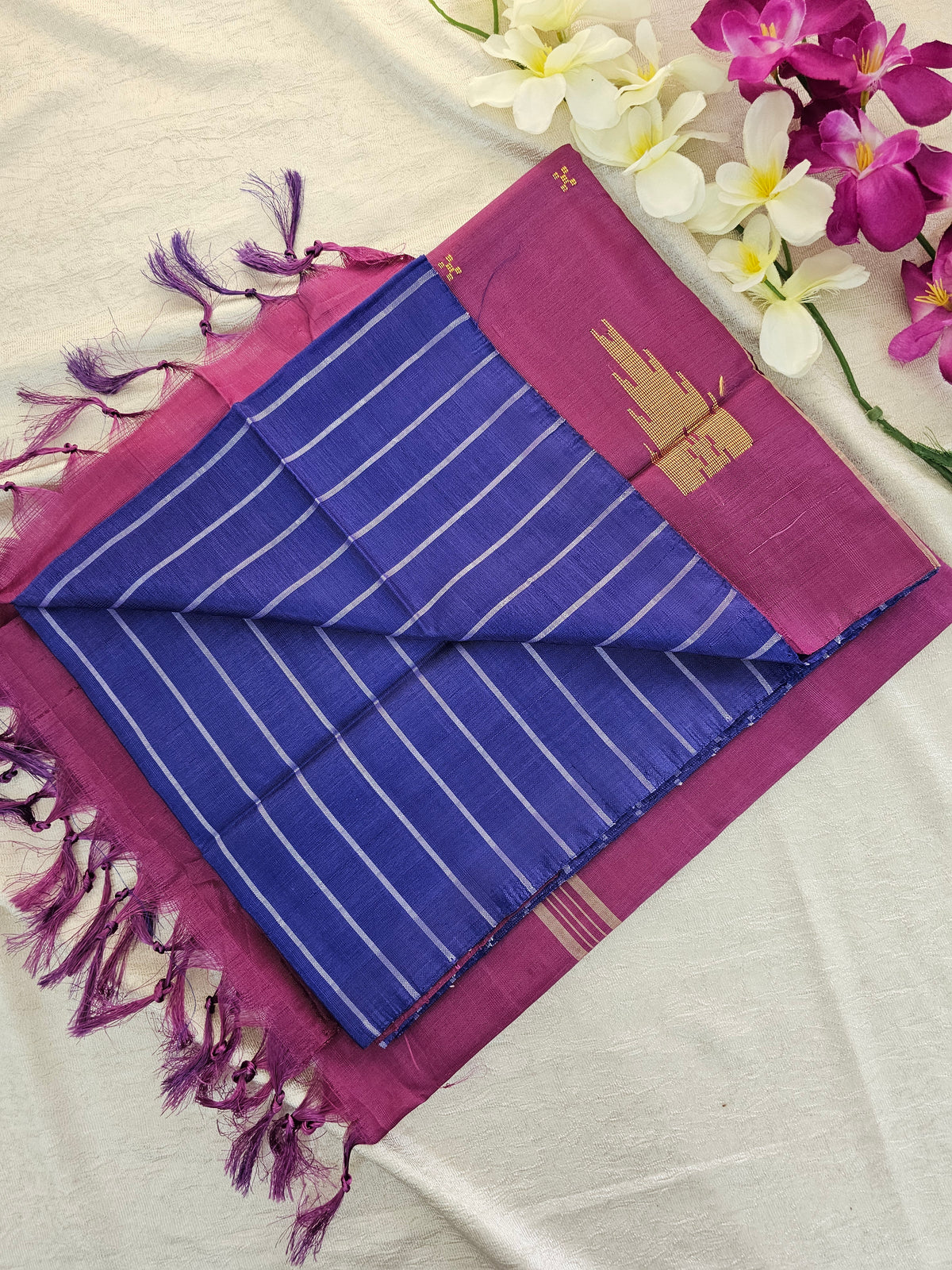 Blue with Magenta Pink Chinnalampattu Saree