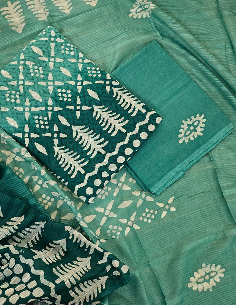 Pure Cotton Unstitched Salwar Suit - Sea Blue