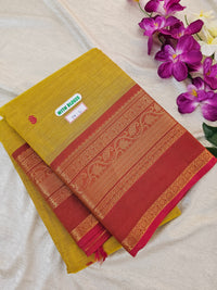 Kanchi Cotton Saree - Mustard Yellow with Red Shade