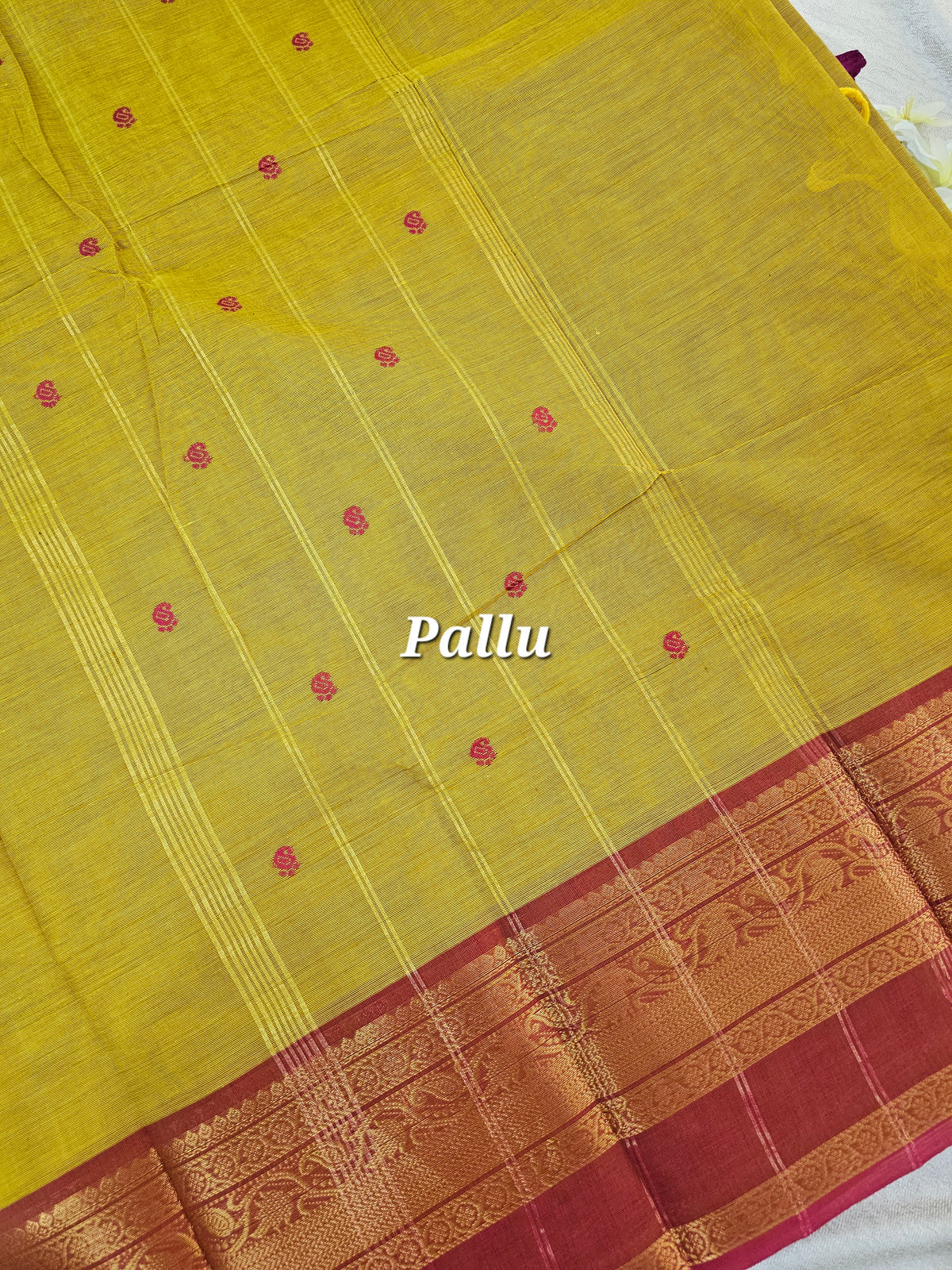 Kanchi Cotton Saree - Mustard Yellow with Red Shade