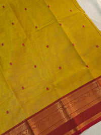 Kanchi Cotton Saree - Mustard Yellow with Red Shade