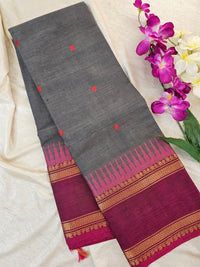 Kanchi Cotton Saree - Grey with Magenta Pink