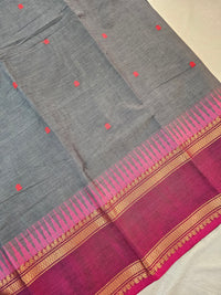 Kanchi Cotton Saree - Grey with Magenta Pink