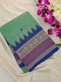 Kanchi Cotton Saree - Green with Blue