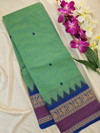 Kanchi Cotton Saree - Green with Blue