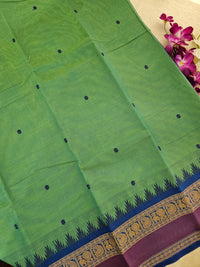 Kanchi Cotton Saree - Green with Blue