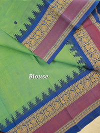 Kanchi Cotton Saree - Green with Blue