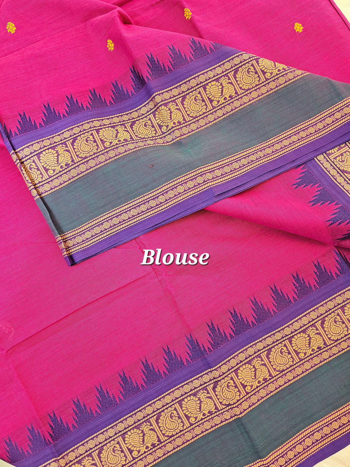 Kanchi Cotton Saree - Dark Pink with Violet