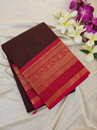 Kanchi Cotton Saree - Brown with Pink