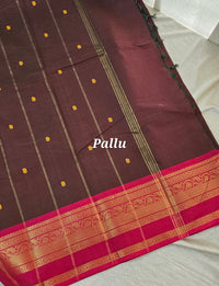 Kanchi Cotton Saree - Brown with Pink