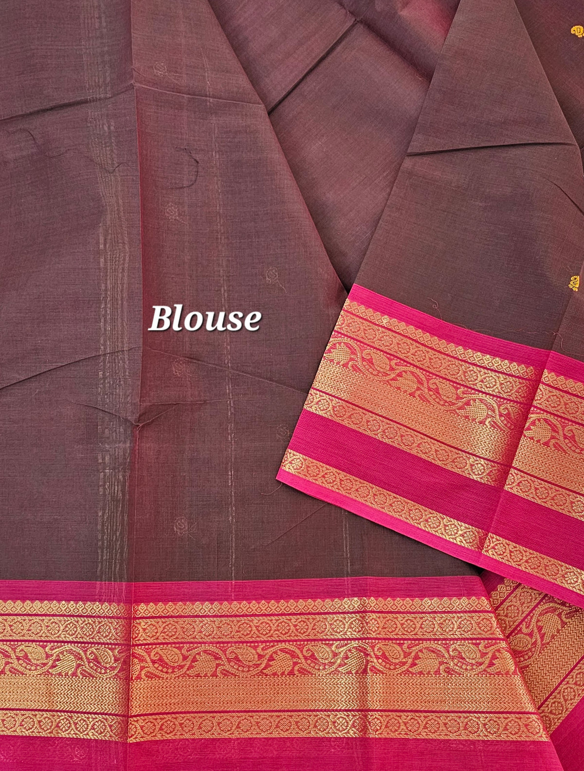 Kanchi Cotton Saree - Brown with Pink