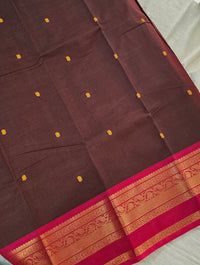 Kanchi Cotton Saree - Brown with Pink