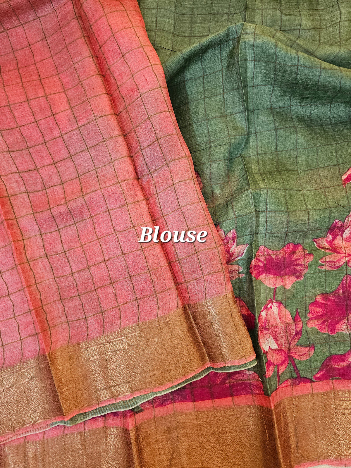 Tussar Silk Saree with Kanchi Border - Green with Peach