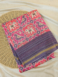 Pure Chanderi Butter Silk - Pink with Violet