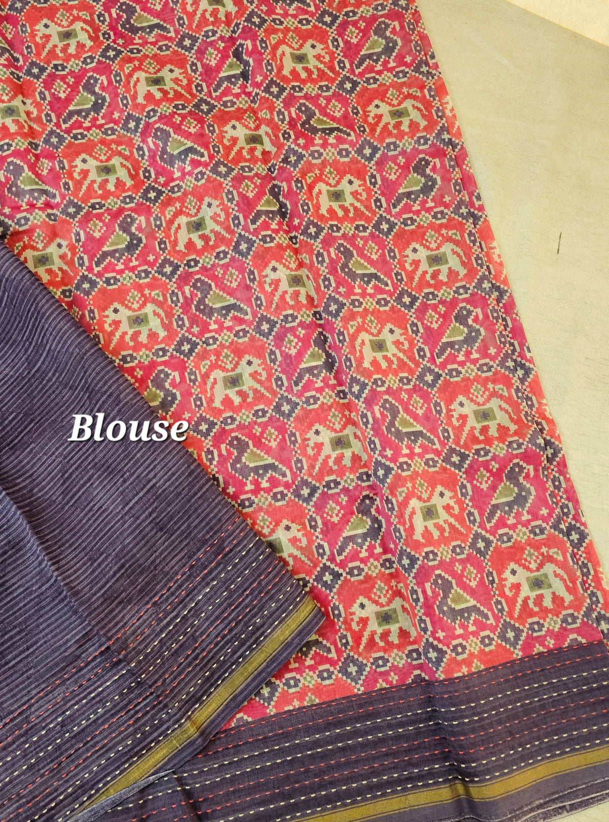 Pure Chanderi Butter Silk - Pink with Violet