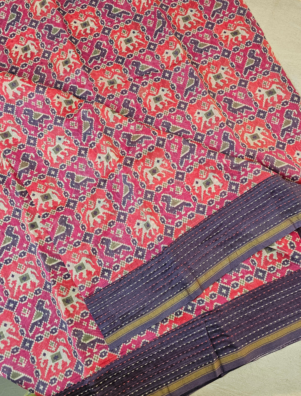 Pure Chanderi Butter Silk - Pink with Violet